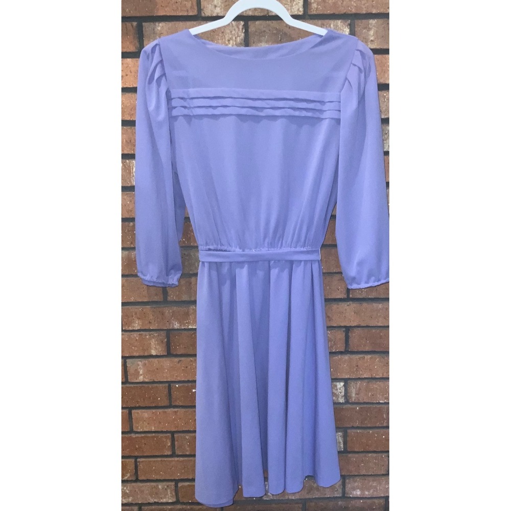 Lady Carol of New York Vintage Periwinkle Purple Pleated Puff Sleeve Midi Dress